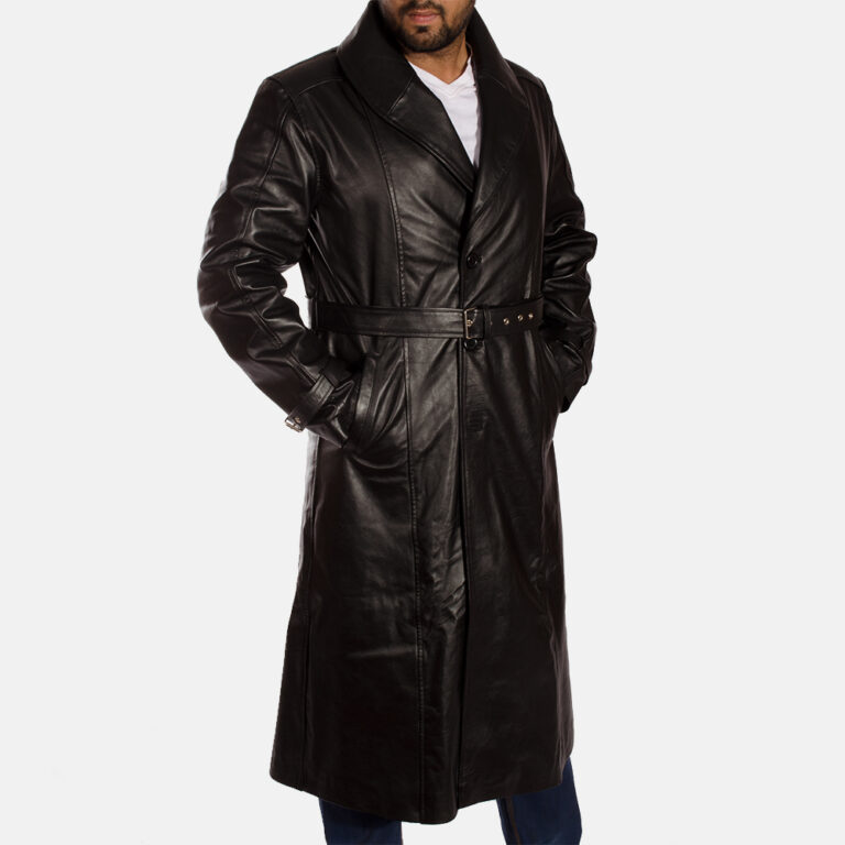 Mens Hooligan Black Leather Trench Coat 4-1491466004209